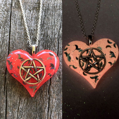 Lula Heart with Pentacle Inside Glow in the dark Necklace