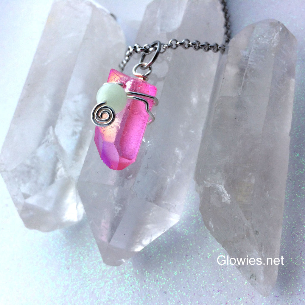 Pink Aura Crystal Glow Orb Necklace