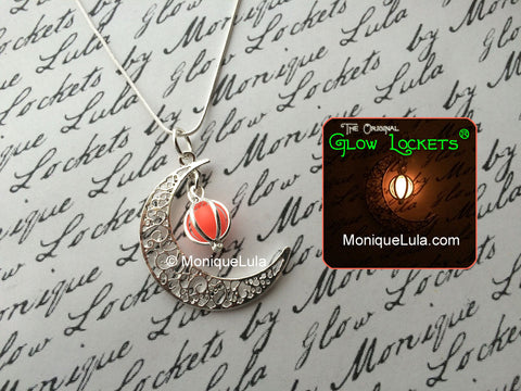 Pink Crescent Moon Glowing Orb Necklace