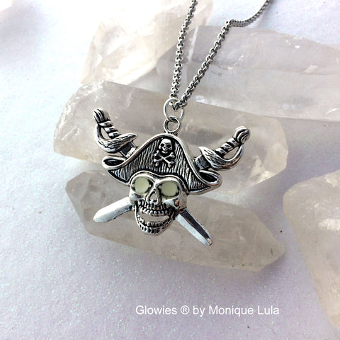 Pirate Skull with Glowing Eyes and Swords Necklace
