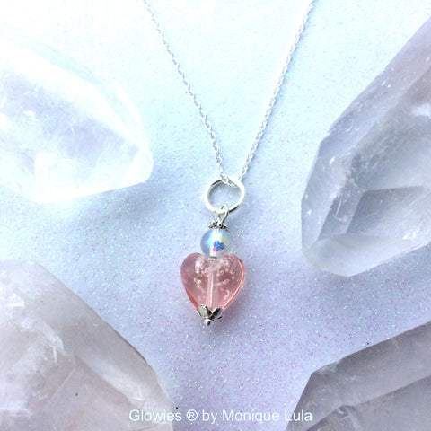 Pink Galaxy Glow Glass Heart Necklace