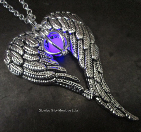 Purple Angel Wings Heart with Glowing Orb Necklace