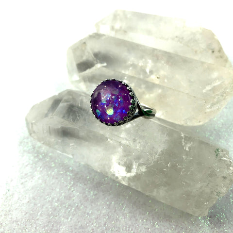 Opal Glow Glass Victorian Adjustable Ring