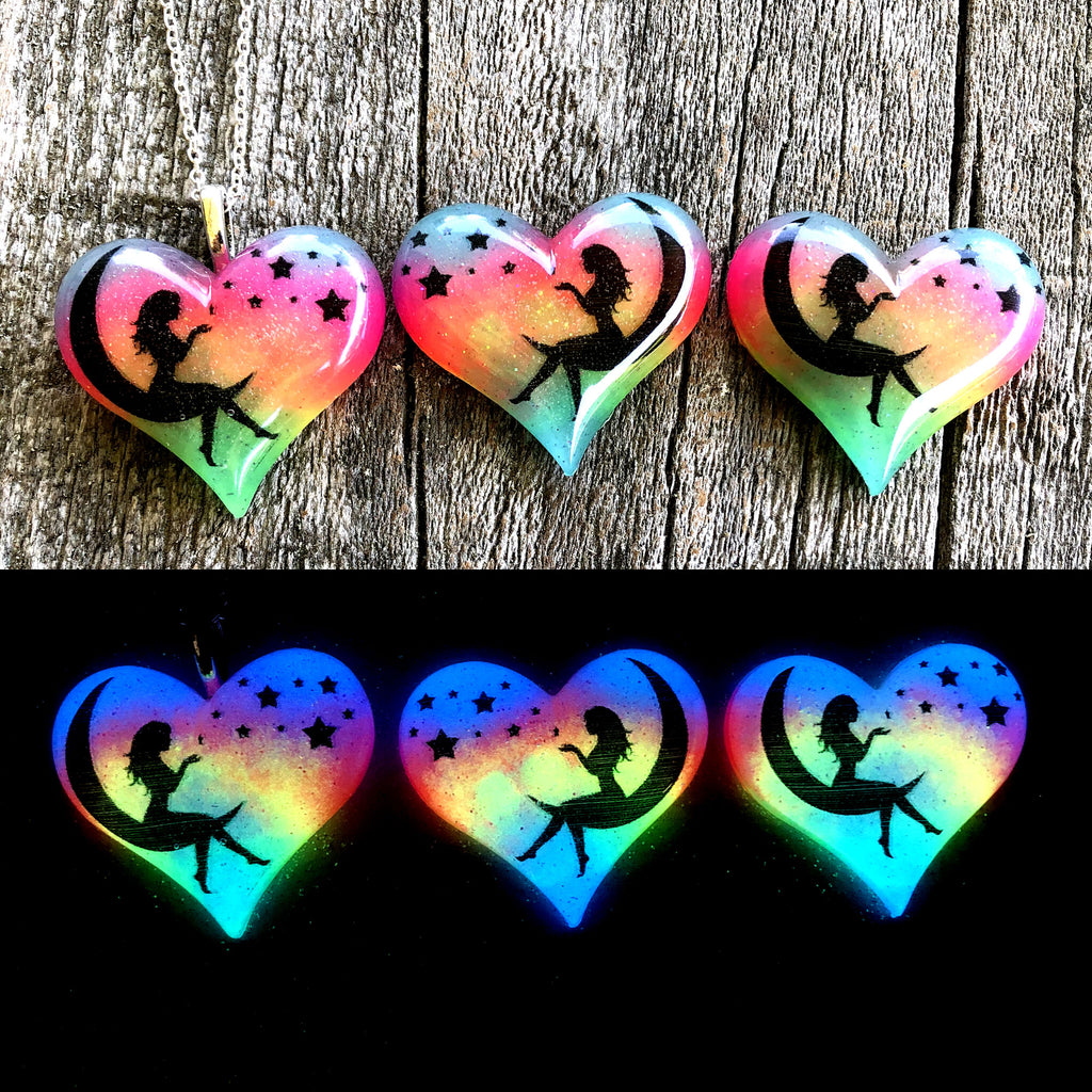 Moon Fairy with Stars Glow in the Dark Lula Heart Necklace