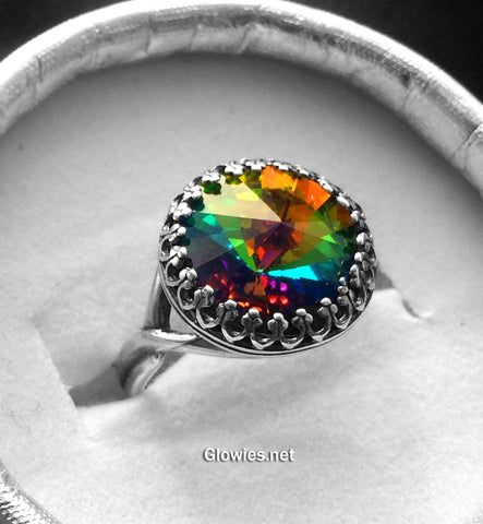 Rainbow Crystal Adjustable Victorian Ring