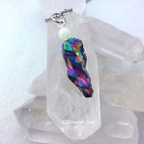 Healing Stone Aurora Borealis Rainbow Hematite Glow Orb Necklace