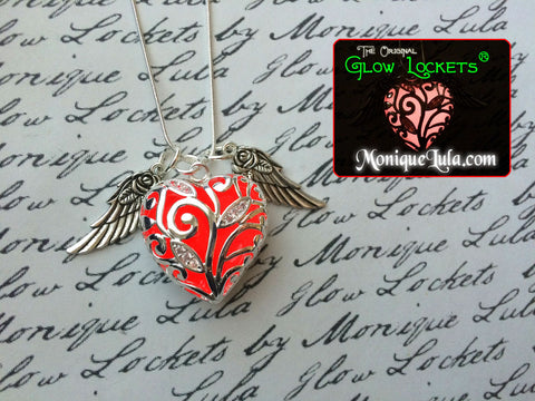Red Flying Heart of Winter Glow Necklace with Wings