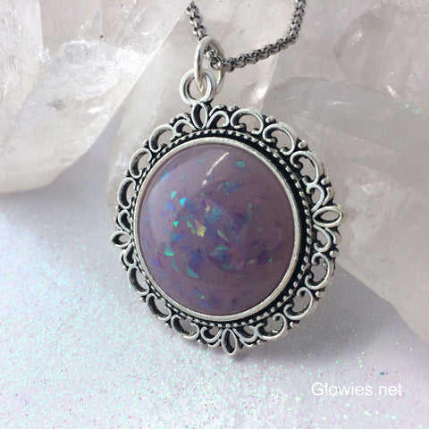 Purple Glowing Opal Victorian Round Necklace