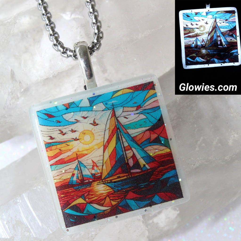 Sailboats Square Glow in the dark Necklace