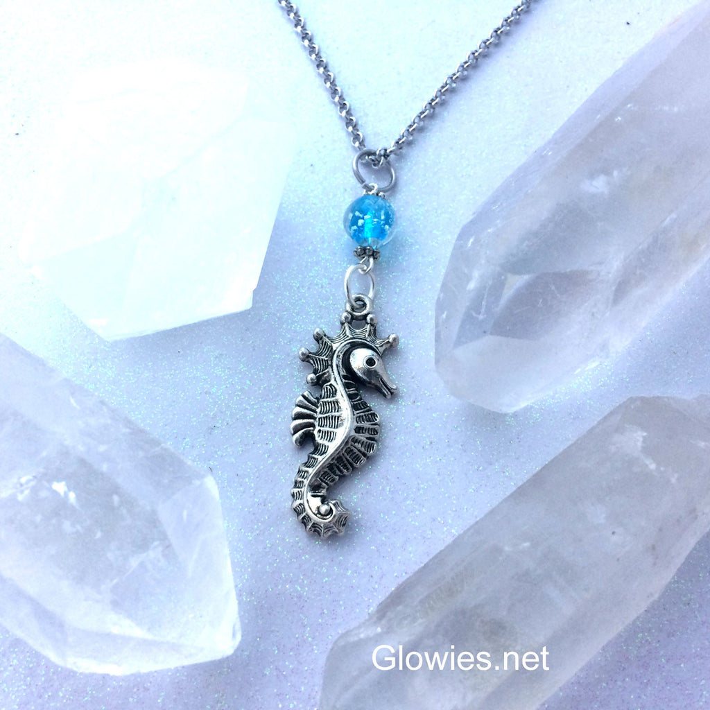 Seahorse Glow Galaxy Glass Necklace