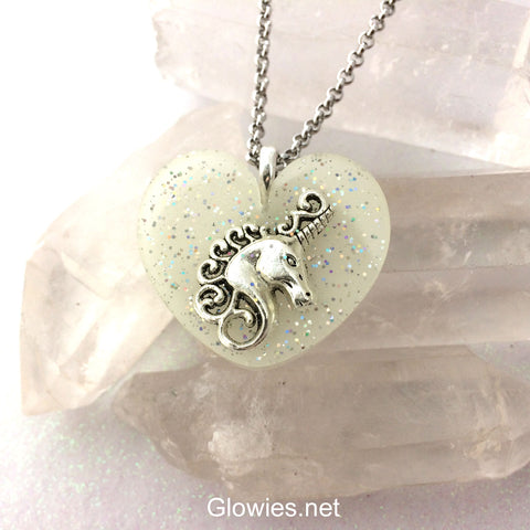 Unicorn Heart Glow in the dark necklace