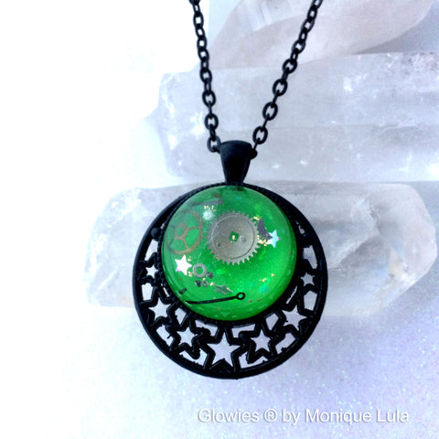 Steampunk Bubble Glow Necklace with Real Vintage Watch Parts
