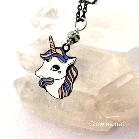 Black Enamel Unicorn in Outer Space Necklace