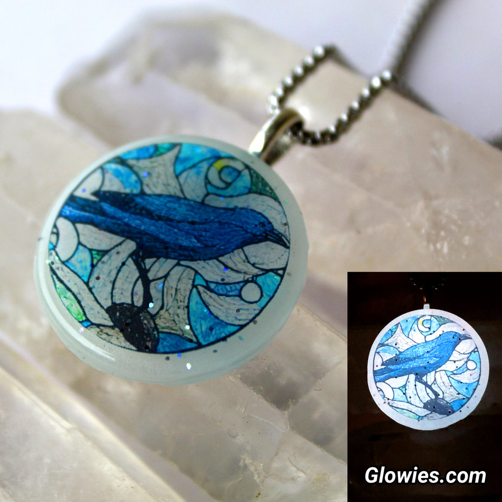 Stained Glass Raven Glow in the dark Necklace