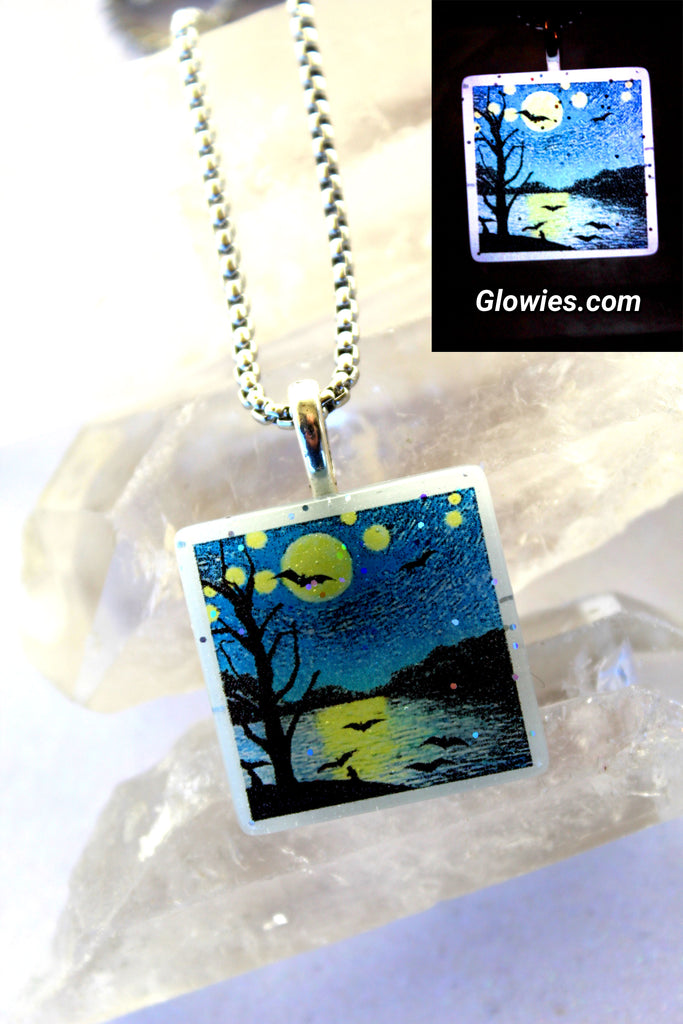 Starry Night Bats Glow in the dark Necklace