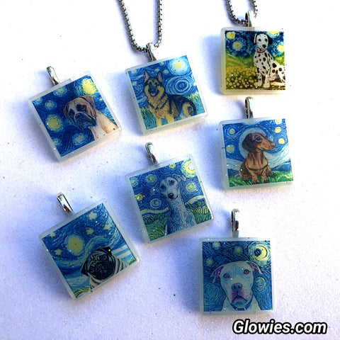 Starry Night Dogs Glow Necklace - Choose your breed