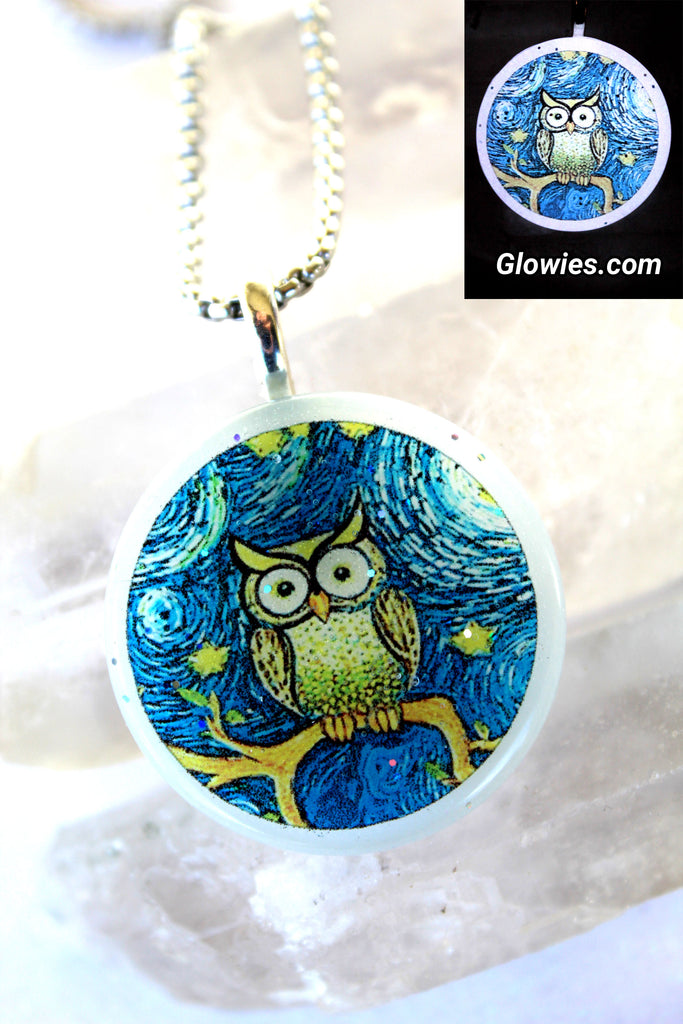 Starry Night Owl Glow Necklace