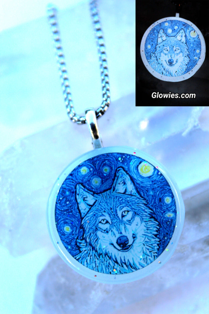 Starry Night Wolf Glow in the dark Necklace