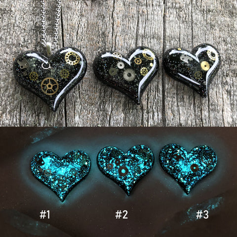 Steampunk Glow in the dark Heart Necklace