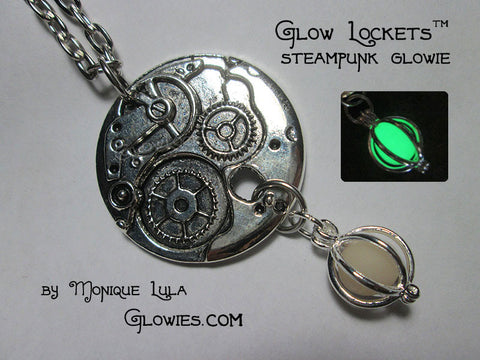 Steampunk Gears Glow Orb Locket Glowie Pendant Silver