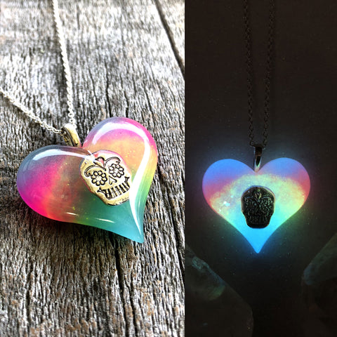 Sugar Skull Lula Heart Glow in the dark Necklace