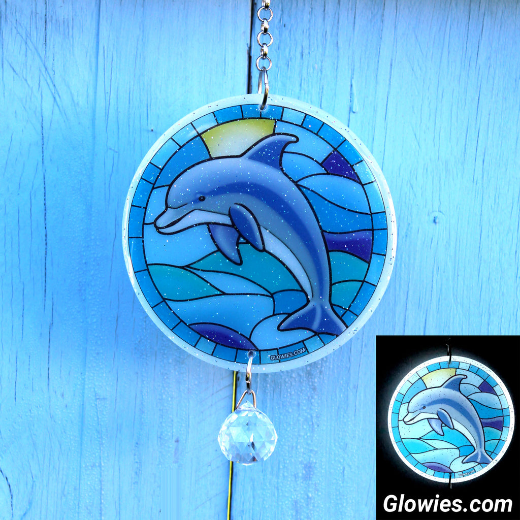 Dolphin Glow Sun Catcher with Crystal