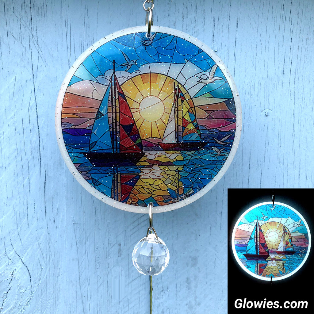 Sailboats Glow Sun Catcher with Crystal