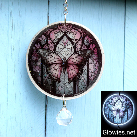 Pastel Goth Butterfly Glow Sun Catcher with Crystal