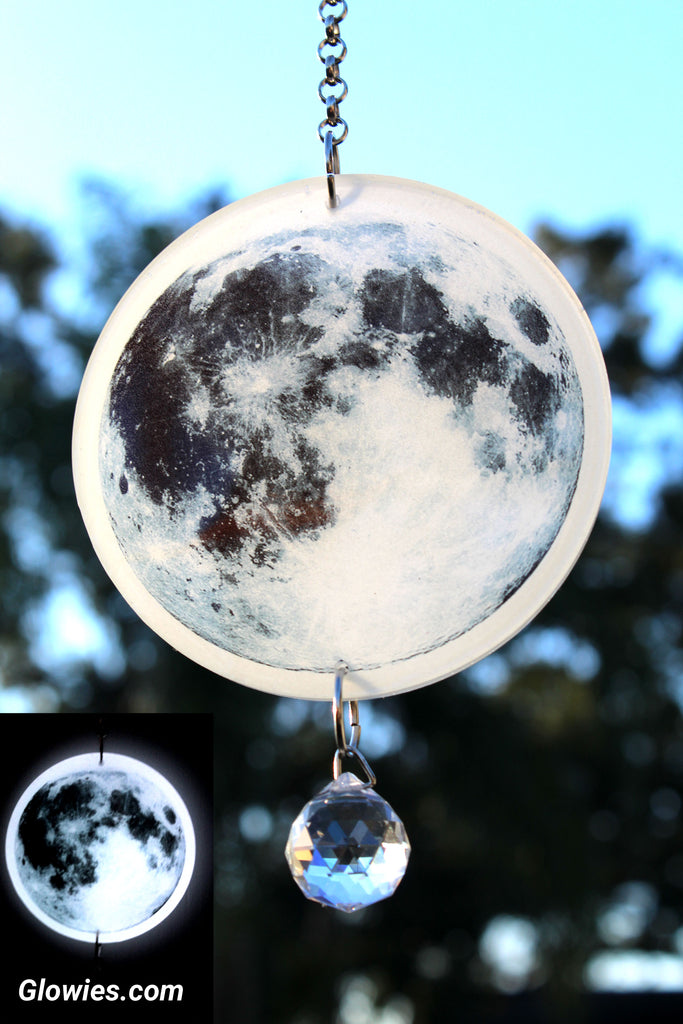 Glowies Glow Jewelry Art & Decor - Full Moon Glow Sun Catcher with Crystal