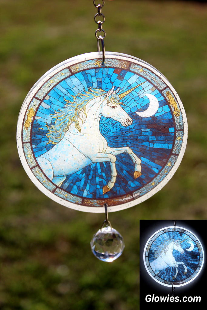 Celestial Moonlight Unicorn Glow Sun Catcher with Crystal