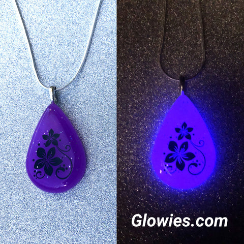 Teardrop with Flowers Glow in the dark Necklace