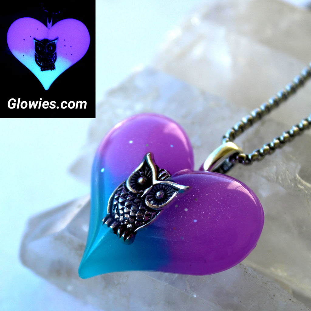Owl Heart Glow in the dark Necklace