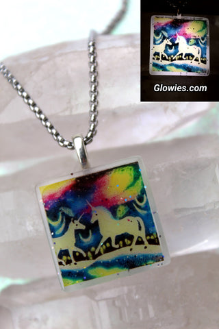 Aurora Borealis Unicorn Square Glow Necklace