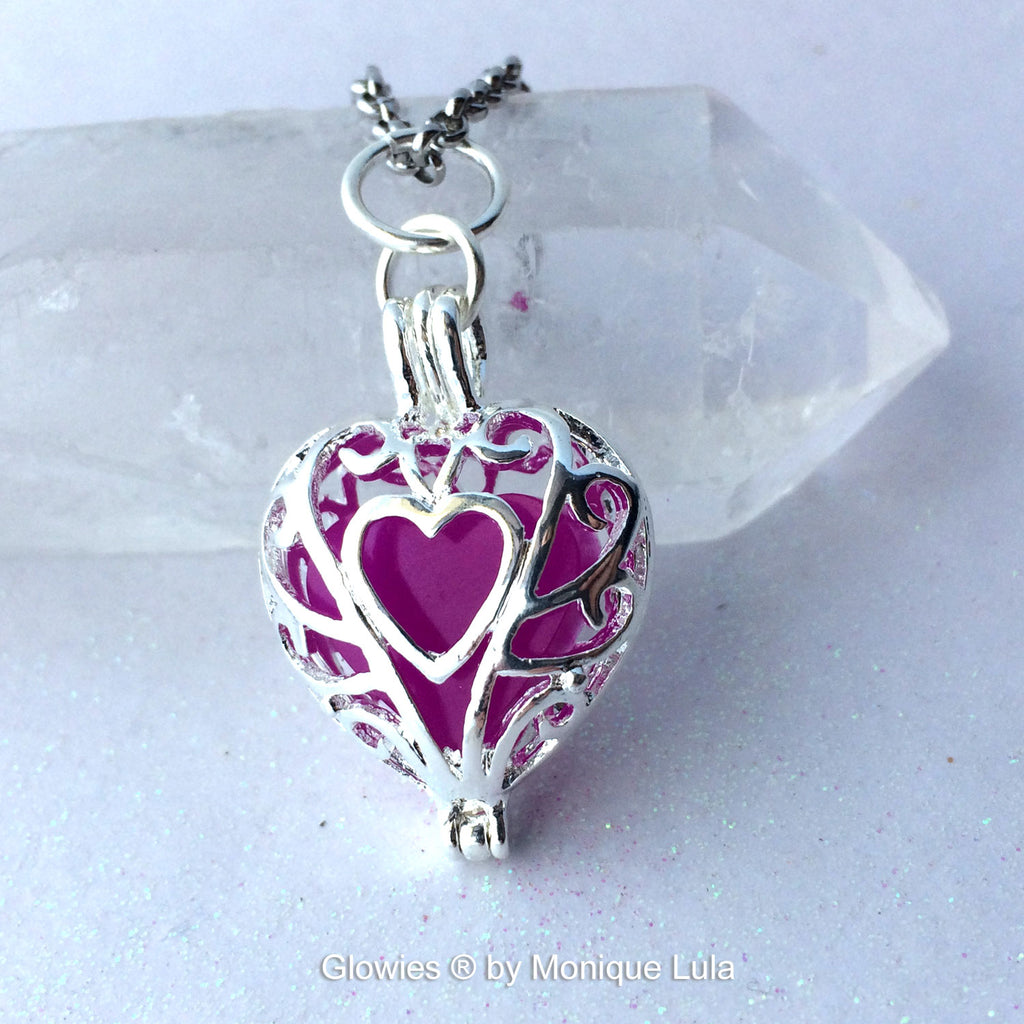 Ultra Violet Purple Frozen Glowing Heart Necklace