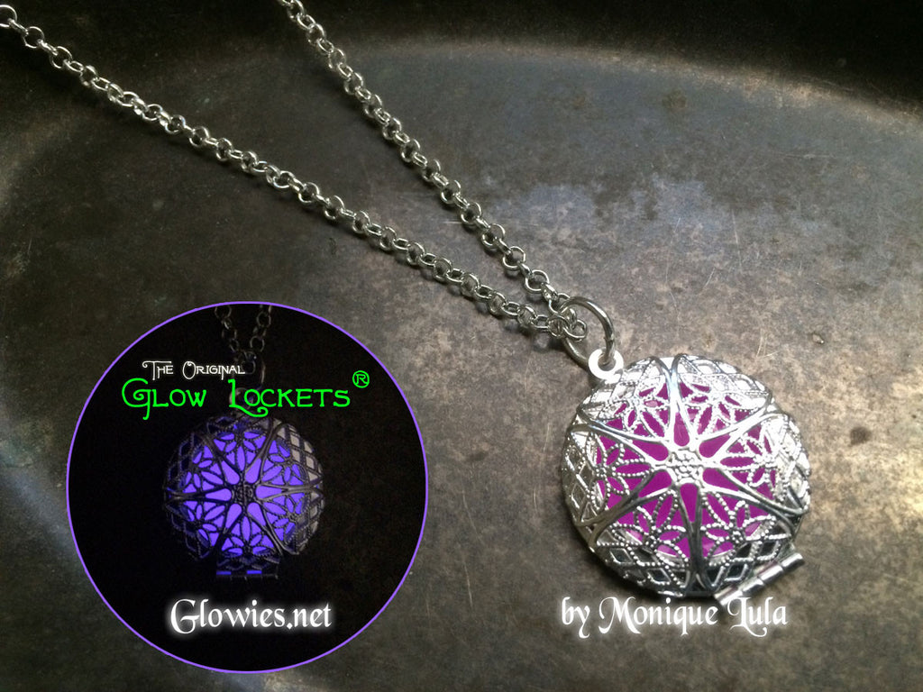 Purple Round Filigree Glow Locket ® Silver Plated
