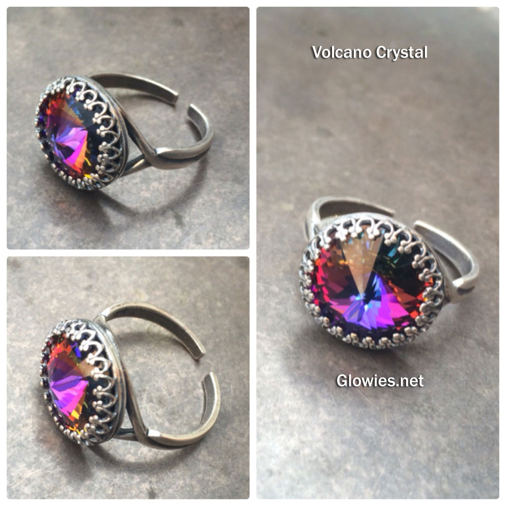 Vintage Style Volcano Crystal Charm For Kameleon Rings - Dark Rainbow Colors (Purple, Pink, Green, Red, Gold)