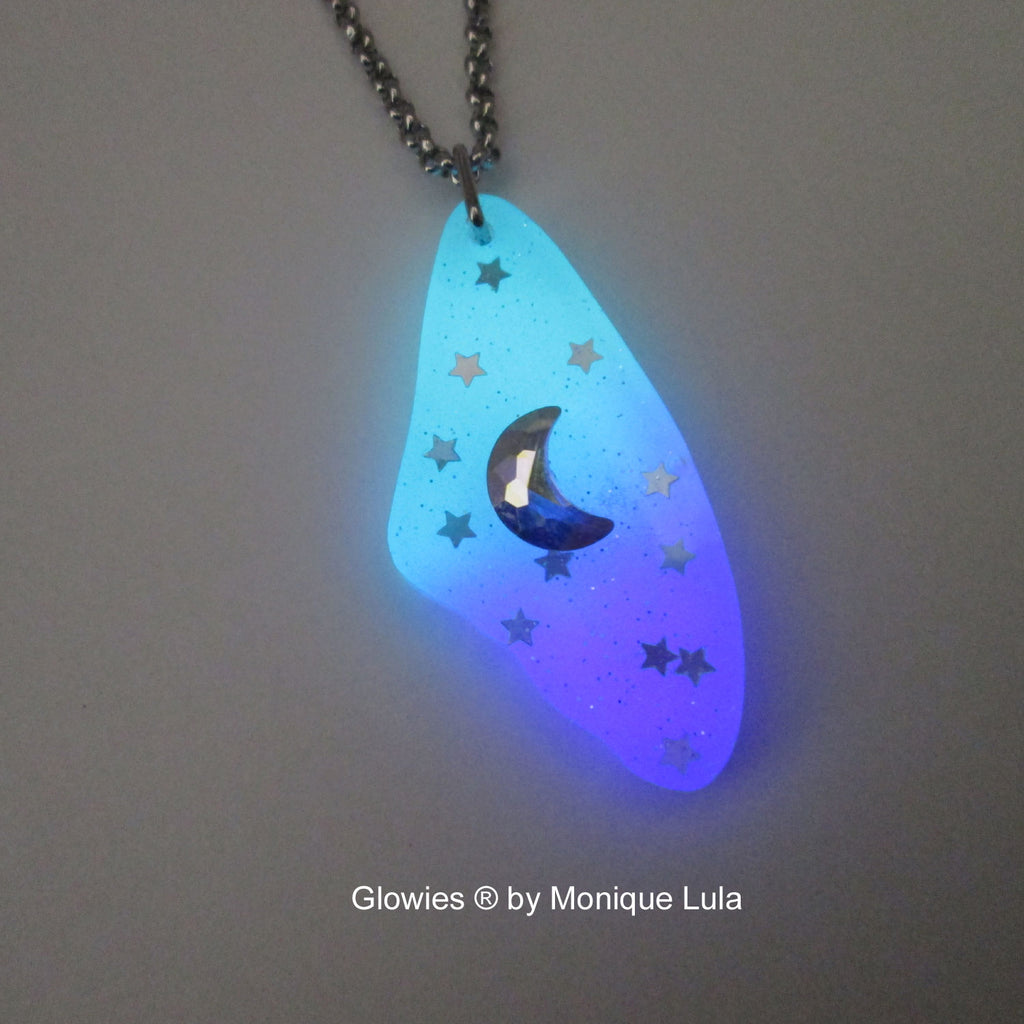 Glowing Wing Swarovski Crystal Aurora Borealis Moon Necklace