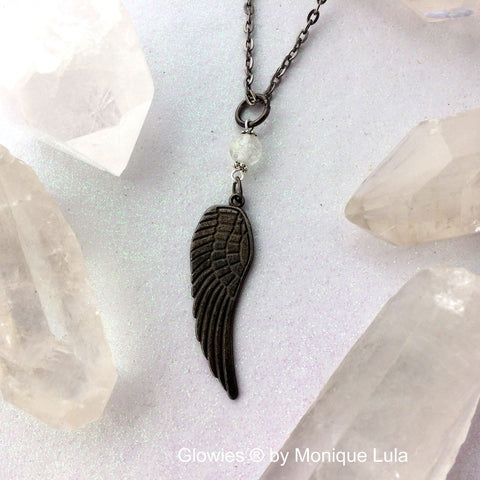 One Angel Wing Glowing Orb Necklace