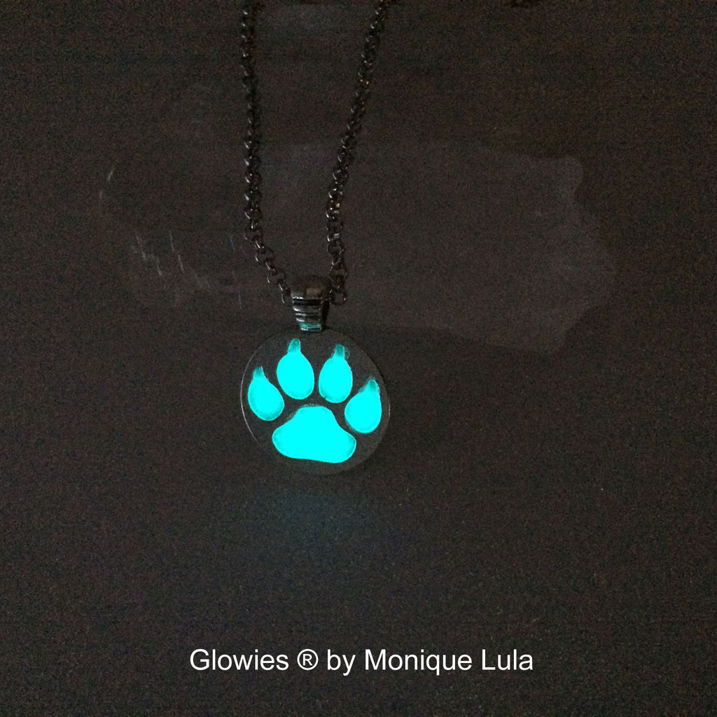 Glowies Glow Jewelry Art & Decor - Glowing Wolf Paw Silver Necklace or ...