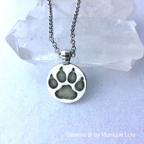 Glowing Wolf Paw Silver Necklace or Key Chain
