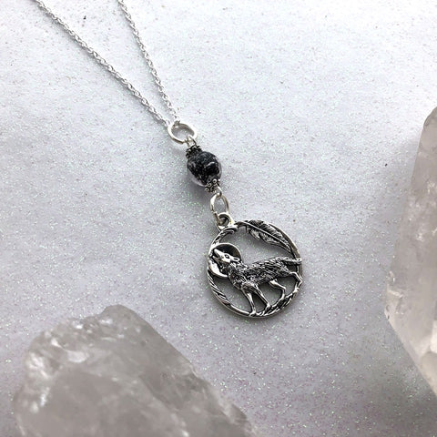 Howling Wolf Galaxy Glass Glow in the Dark Necklace